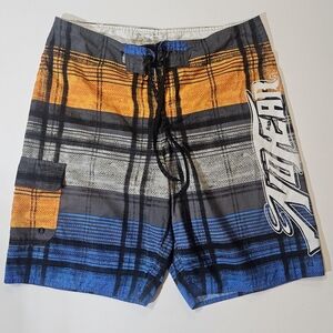 No Fear Swim‎ Trunks Mens Size 36 Blue Grey Gold